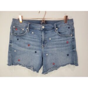 Gap Denim Womens 31 Red White Blue Star Embroidered Raw Hem Cut Off Shorts July